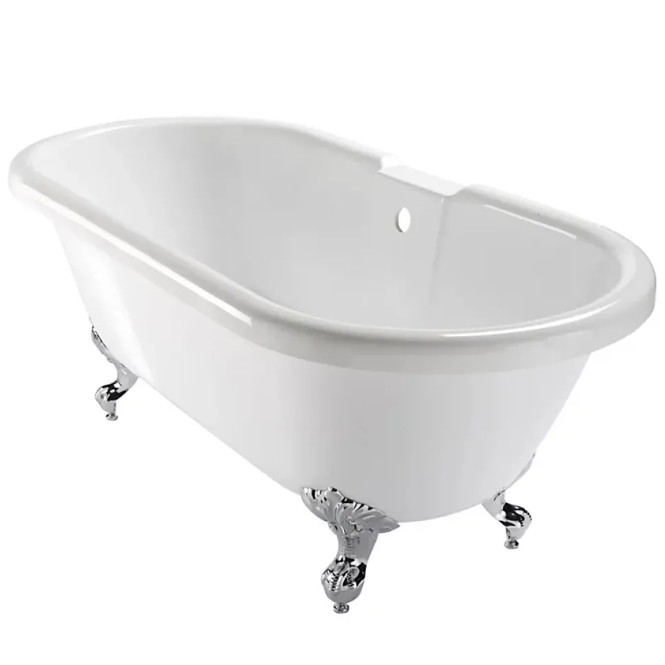 Planète Bain Baignoire ilot Charly blanche avec pieds patte d 'aigle chrome* Baignoire Îlot