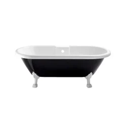Planète Bain Baignoire ilot Charly ovale noire et blanche avec piétements blanc* Baignoire Îlot