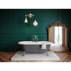 GoodHome Baignoire îlot 170 x 80 cm grise + 4 pieds chromés, Emba* Baignoire Îlot