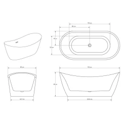 Bernstein Baignoire îlot Acrylique Design Moderne pour Salle de Bain avec Bonde et trop plein, Blanc, 170x80x68cm, Garantie 5 ans, SIENA 2.0* Baignoire Îlot