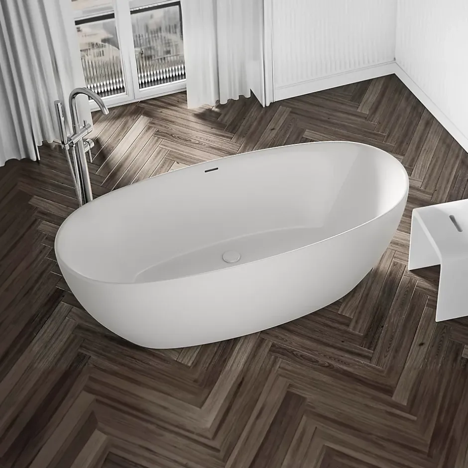 Bernstein Baignoire îlot Acrylique ovale 180x80x58cm Blanc mat + Bonde et trop plein - BELAQUA