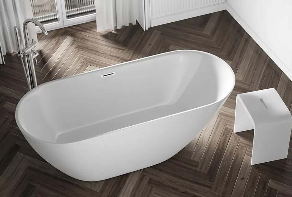 Bernstein Baignoire îlot Acrylique ovale 180x80x58cm Blanc brillant + Bonde et trop plein - ROMA PLUS 2.0* Baignoire Îlot