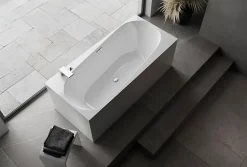 Bernstein Baignoire îlot Acrylique Rectangulaire Moderne pour Salle de Bain + Bonde + trop plein, Blanc, 170x78x58cm, Garantie 5 ans, ONDA* Baignoire Îlot