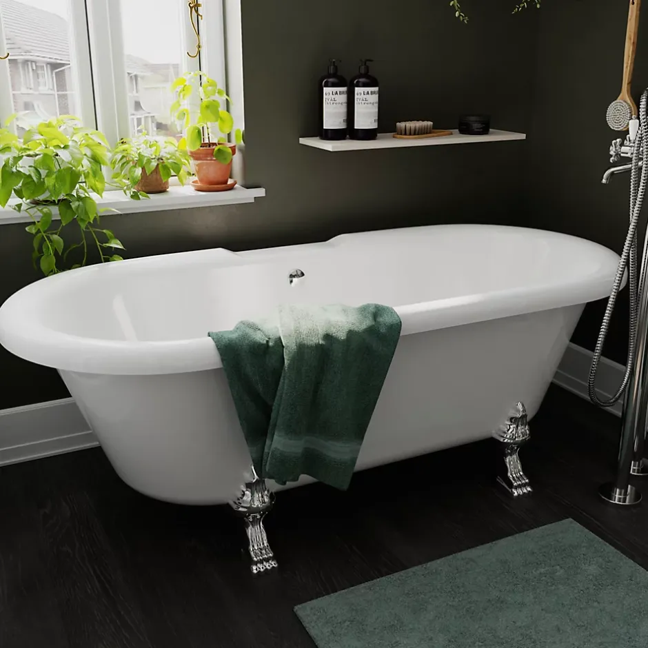 GoodHome Baignoire îlot adossée 170 x 80 cm blanche, Emba* Baignoire Îlot