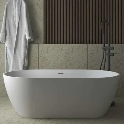 Poalgi Baignoire îlot blanche Solid Surface 168x80x53,5 cm inclus tablette - modèle SHIRO* Baignoire Îlot