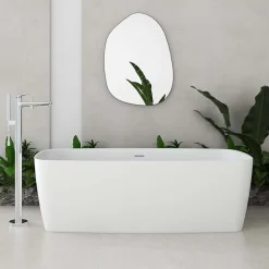 Poalgi Baignoire îlot blanche Solid Surface 170x80x50 cm inclus tablette - modèle KABU