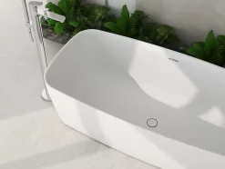 Poalgi Baignoire îlot blanche Solid Surface 170x80x50 cm inclus tablette - modèle KABU