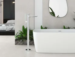 Poalgi Baignoire îlot blanche Solid Surface 170x80x50 cm inclus tablette - modèle KABU