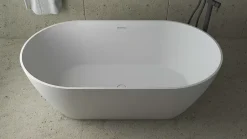 Poalgi Baignoire îlot blanche Solid Surface 157x80x52,5 cm inclus tablette - modèle SHIRO
