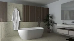 Poalgi Baignoire îlot blanche Solid Surface 157x80x52,5 cm inclus tablette - modèle SHIRO