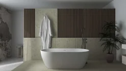Poalgi Baignoire îlot blanche Solid Surface 157x80x52,5 cm inclus tablette - modèle SHIRO