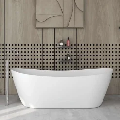 Poalgi Baignoire îlot blanche Solid Surface 180x80x63 cm inclus tablette - modèle CAPRI* Baignoire Îlot