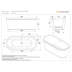 Sanindusa Baignoire îlot blanche 180x80 ovale à poser au sol acrylique très haute densité Freestanding UrbY Plus (avec vidage)* Baignoire Îlot