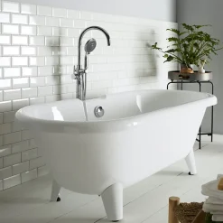 Planète Bain Baignoire îlot Charly blanche rétro + pieds conique blanc