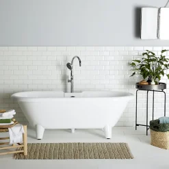 Planète Bain Baignoire îlot Charly blanche rétro + pieds conique blanc