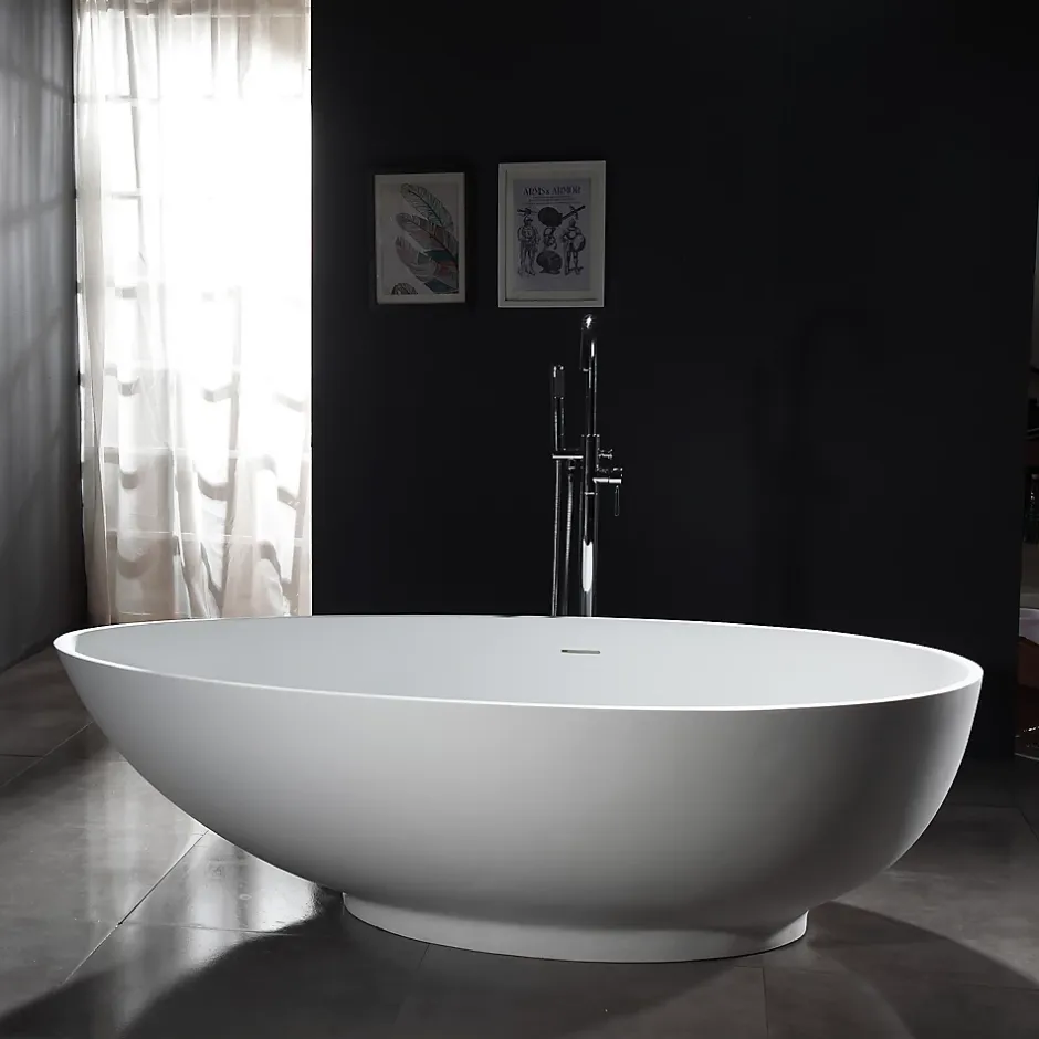 Bernstein Baignoire îlot Design en fonte minérale VIGO - blanc mat - Avec robinet mitigeur 1521, Sans siphon, 150x75cm