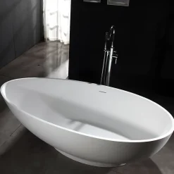 Bernstein Baignoire îlot Design en fonte minérale VIGO - blanc mat - Avec robinet mitigeur 1521, Sans siphon, 150x75cm