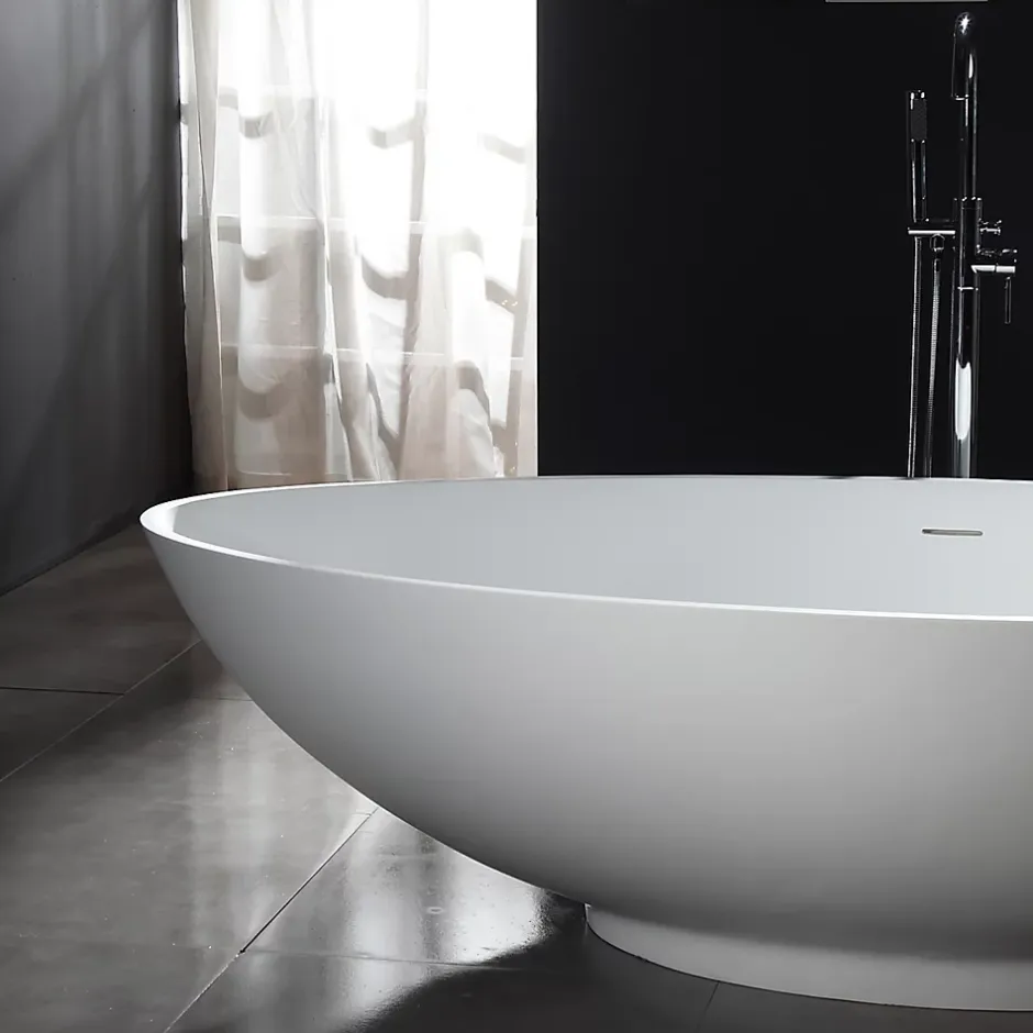 Bernstein Baignoire îlot Design en fonte minérale VIGO - blanc mat - Avec robinet mitigeur 1521, Sans siphon, 150x75cm