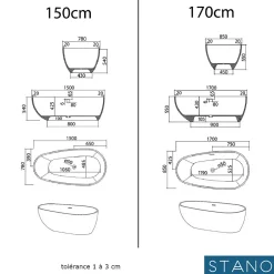 Stano Baignoire îlot design en solid surface ovale HELSINKI 150 cm* Baignoire Îlot