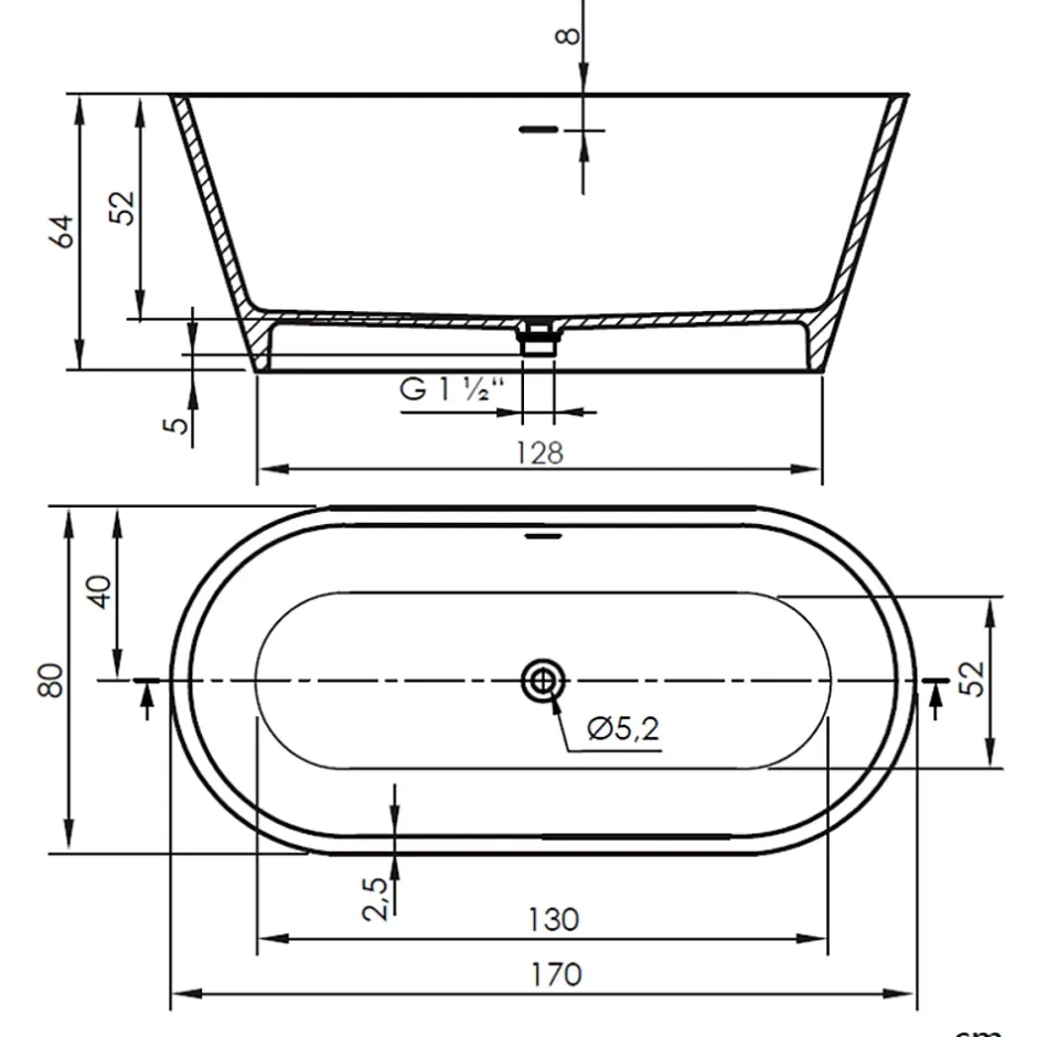 Sanycces Baignoire îlot design en sanydur ovale MODERN 170 cm* Baignoire Îlot