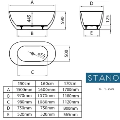 Stano Baignoire îlot design ovale LISBON blanche 160 cm Mat* Baignoire Îlot