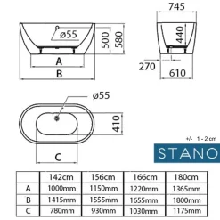 Stano Baignoire îlot design ovale BOSTON blanche 180 cm