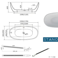Stano Baignoire îlot design ovale DENVER blanche 150 cm