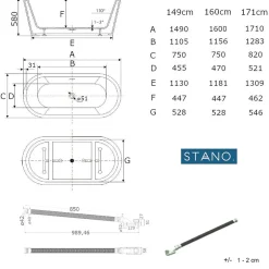 Stano Baignoire îlot design ovale FINDLAY blanche 160 cm* Baignoire Îlot