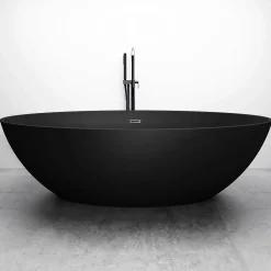 Bernstein Baignoire îlot en fonte minérale RELAX - 176x103cm - Noir mat, Sans siphon, Avec robinet mitigeur 8028B* Baignoire Îlot