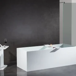 Bernstein Baignoire îlot en fonte minérale 170x72x55cm Blanc mat - LUNA STONE - Sans robinet sur pied + siphon* Baignoire Îlot