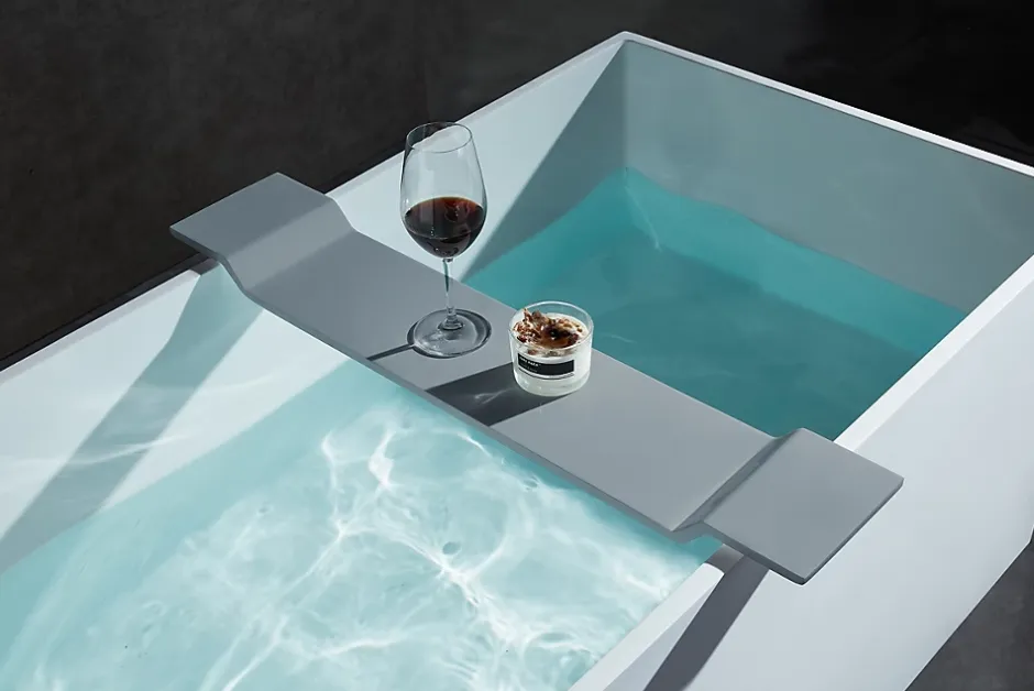Bernstein Baignoire îlot en fonte minérale 170x72x55cm Blanc mat - LUNA STONE - Sans robinet sur pied + siphon* Baignoire Îlot