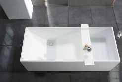Bernstein Baignoire îlot en fonte minérale 170x72x55cm Blanc mat - LUNA STONE - Sans robinet sur pied + siphon* Baignoire Îlot