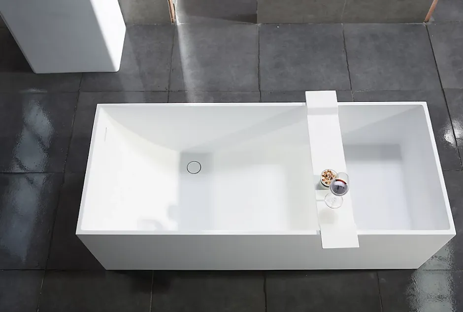 Bernstein Baignoire îlot en fonte minérale 170x72x55cm Blanc mat - LUNA STONE - Sans robinet sur pied + siphon* Baignoire Îlot