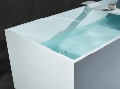 Bernstein Baignoire îlot en fonte minérale 170x72x55cm Blanc mat - LUNA STONE - Sans robinet sur pied + siphon* Baignoire Îlot