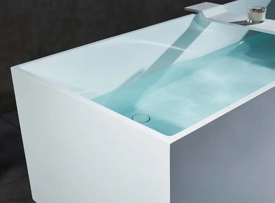 Bernstein Baignoire îlot en fonte minérale 170x72x55cm Blanc mat - LUNA STONE - Sans robinet sur pied + siphon* Baignoire Îlot