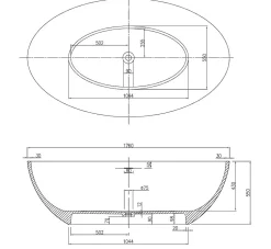 Bernstein Baignoire îlot en fonte minérale RELAX - 176x103cm - Sans robinet ni siphon, Blanc mat* Baignoire Îlot