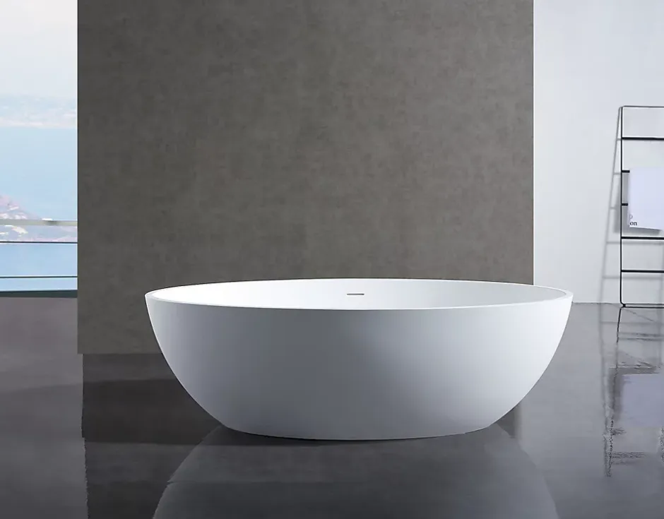 Bernstein Baignoire îlot en fonte minérale RELAX - 176x103cm - Sans siphon, Blanc mat, Avec robinet mitigeur 8028B* Baignoire Îlot