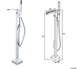 Bernstein Baignoire îlot en fonte minérale (fonte minérale) RIO STONE - 180x85cm - Avec siphon et robinet mitigeur 1523C, Blanc brillant* Baignoire Îlot