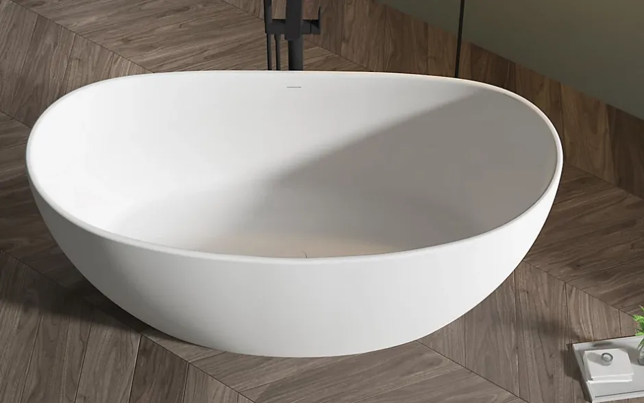 Bernstein Baignoire îlot en fonte minérale HAWAII STONE - 180x85cm - Avec robinet mitigeur 8028, Sans siphon, Blanc brillant* Baignoire Îlot