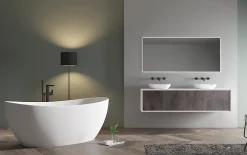 Bernstein Baignoire îlot en fonte minérale HAWAII STONE - 180x85cm - Sans siphon, Avec robinet mitigeur 1523C, Blanc brillant* Baignoire Îlot