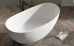 Bernstein Baignoire îlot en fonte minérale HAWAII STONE - 180x85cm - Sans siphon, Avec robinet mitigeur 1523C, Blanc brillant* Baignoire Îlot