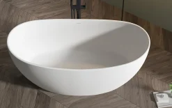 Bernstein Baignoire îlot en fonte minérale HAWAII STONE - 180x85cm - Sans siphon, Avec robinet mitigeur 1523C, Blanc brillant* Baignoire Îlot