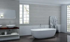 Bernstein Baignoire îlot en fonte minérale, OCEAN STONE - 180x87cm - Avec robinet mitigeur 8028, Avec siphon, Blanc mat* Baignoire Îlot
