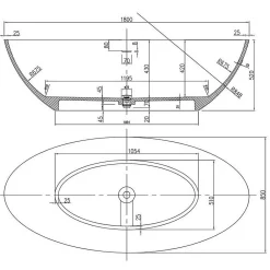 Bernstein Baignoire îlot en fonte minérale (fonte minérale) RIO STONE - 180x85cm - Avec siphon, Blanc mat, Avec robinet mitigeur 8028B