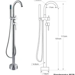 Bernstein Baignoire îlot en fonte minérale VELA STONE - blanc mat, 180x90cm - Avec robinet mitigeur 8028, Avec siphon