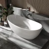 Bernstein Baignoire îlot Fonte minérale ovale 180x85x64cm + bonde et trop plein - Blanc brillant - HAWAII STONE