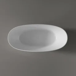 Bernstein Baignoire îlot Fonte minérale ovale 180x85x64cm + bonde et trop plein - Blanc brillant - HAWAII STONE