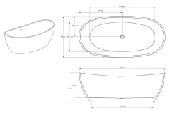 Bernstein Baignoire îlot Fonte minérale ovale 180x85x64cm + bonde et trop plein - Blanc brillant - HAWAII STONE