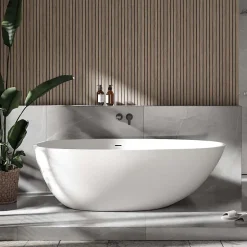 Bernstein Baignoire îlot fonte minérale ovale autoportante Moderne avec bonde - 170x86x54cm - VELA Blanc mat