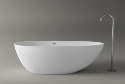 Bernstein Baignoire îlot fonte minérale ovale autoportante Moderne avec bonde - 170x86x54cm - VELA Blanc mat